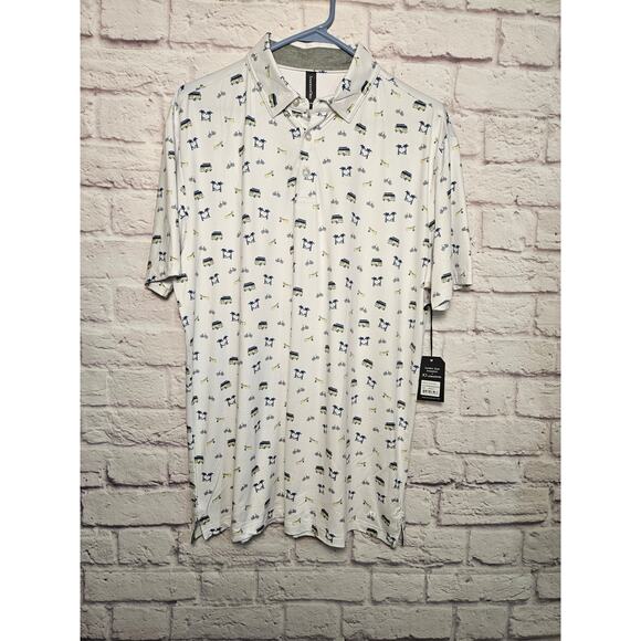 Anderson Ord Men's Polo Cream Travel Theme Size Medium NWT Boats Vans Hammock - Picture 2 of 8